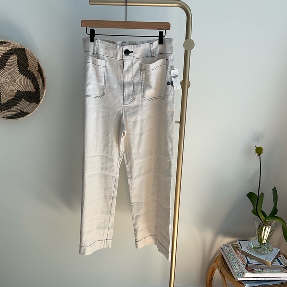 Anthropologie The Colette Cropped Wide-Leg Pants Contrast-Stitch Linen Size 32 - Picture 3 of 14